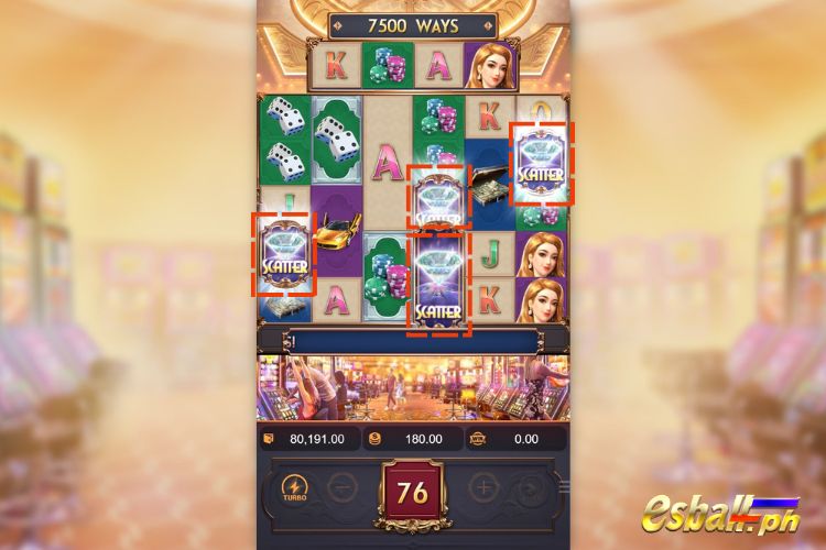 4+ Scatters trigger the free spins feature. 4+ Scatters trigger the free spins feature.