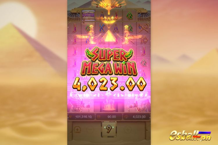 Bet 90 pesos and win 4,023 pesos on PG Egypt's Book Of Mystery Big Win.