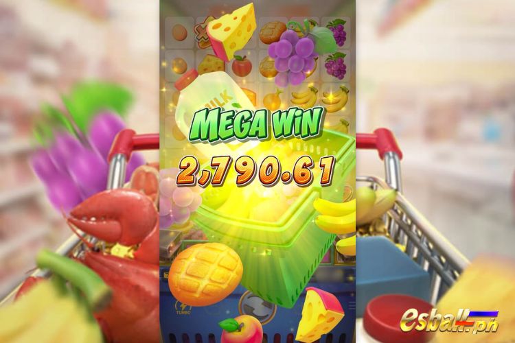 Bet 90 pesos and win 2,790.61 pesos on PG Supermarket Spree Big Win.