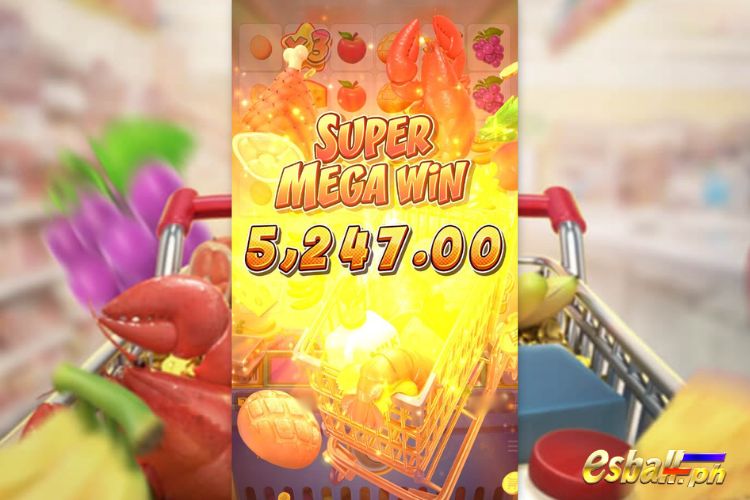 Bet 90 pesos and win 5,247 pesos on PG Supermarket Spree Big Win.