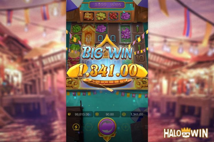 Bet 90 pesos and win 1,341 pesos on Thai River Wonders Big Win.