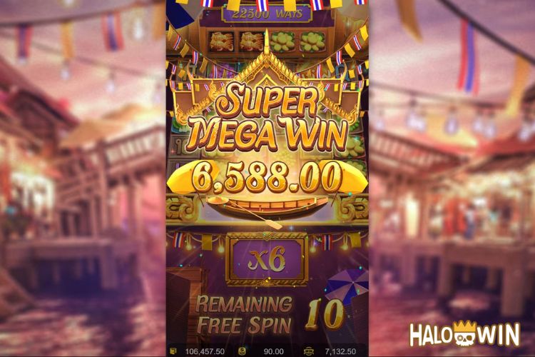 Bet 90 pesos and win 6,588 pesos on Thai River Wonders Big Win.