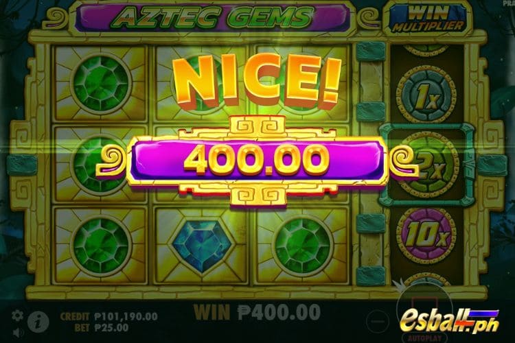 Bet 25 pesos and 400 win pesos on Aztec Gems Big Win. Bet 25 pesos and 400 win pesos on Aztec Gems Big Win.