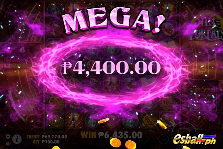 Bet 100 pesos and win 4,400 pesos on Fire Portals Big Win.