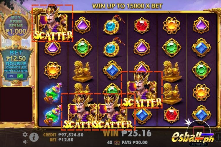 4+ Scatters trigger the Free Spins feature. 4+ Scatters trigger the Free Spins feature.