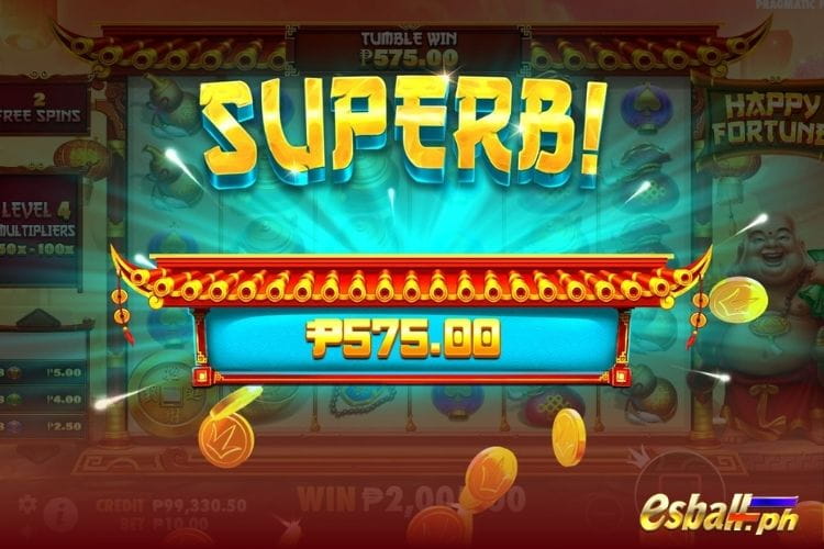 Bet 10 and get a big win 575 in the Happy Fortune. Bet 10 and get a big win 575 in the Happy Fortune.